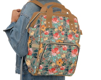 Vintage Blumen Rucksack Windeltasche, FloralEr Rucksack, Multifunktionale Tasche, Windel, Babytasche,