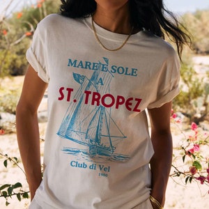 St. Tropez Sailing Club T-Shirt, Vintage Nautical Fashion, French Riviera Tee, Coastal Summer Style, Club de Voile de Saint-Tropez Shirt
