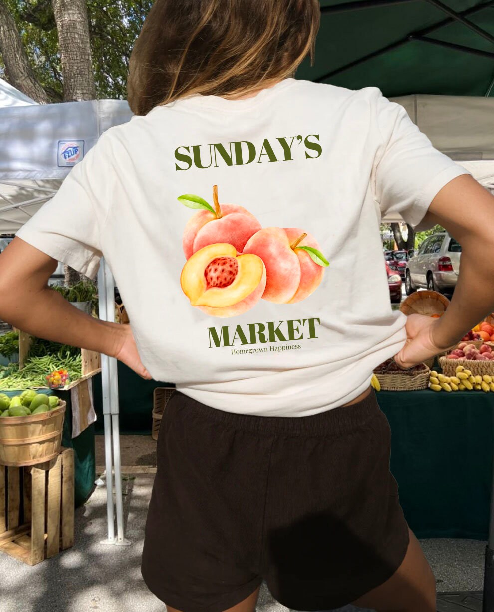 Sunday's Market Peach T-shirt - Cute Fruit Graphic Tee
