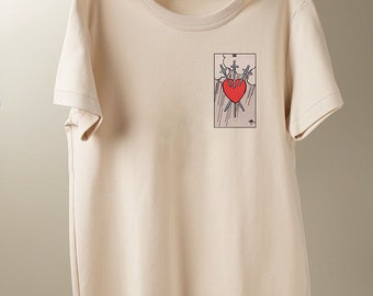 Three of Swords tarotkaart-T-shirt: katoenen Rider-Waite-shirt met grafische print