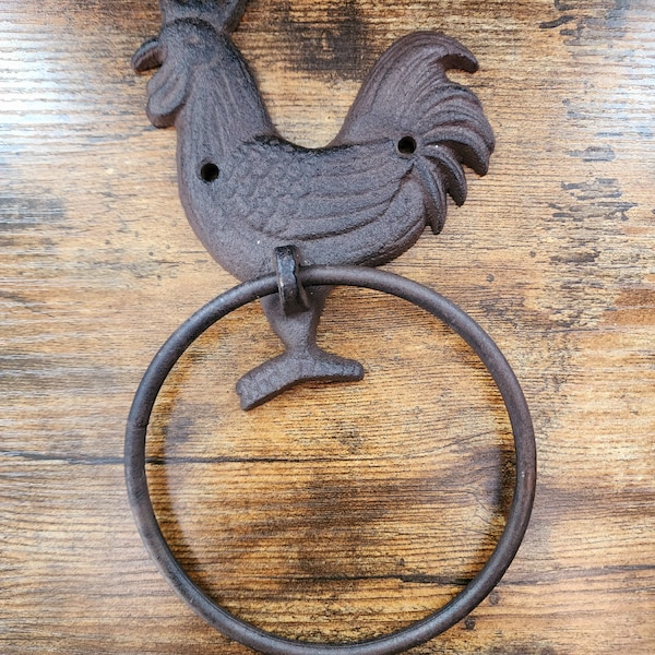Vintage Cast Iron Rooster Towel Ring