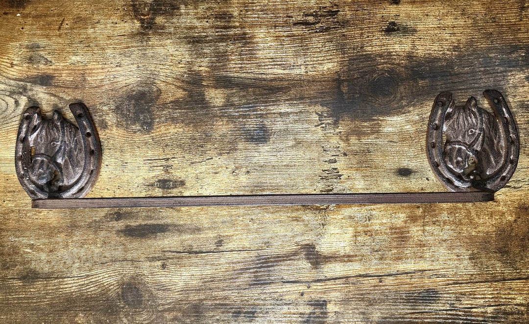 Horseshoe Towel Bar Rod Cast Iron Rustic Etsy