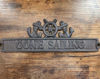 Vintage Cast Iron Gone Sailing Sign Plaque