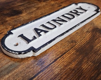 Vintage Cast Iron Laundry Plaque White