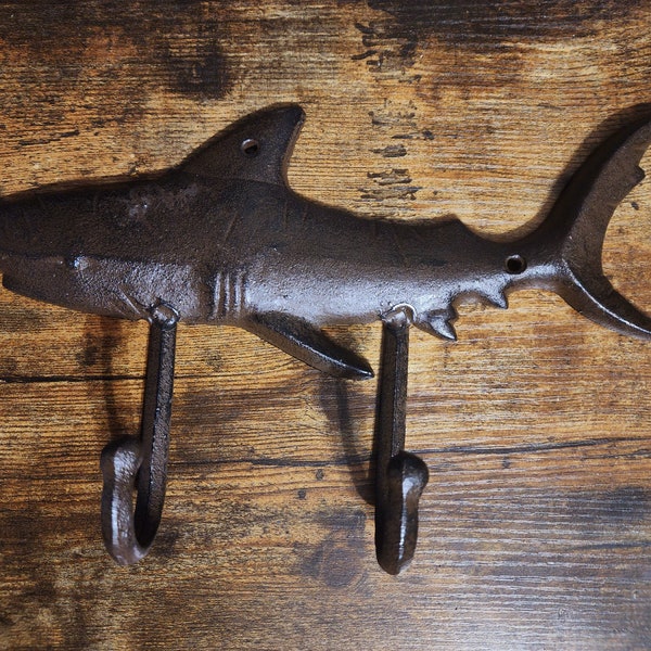 Large Vintage Cast Iron Shark Double Hook Wall Hanging