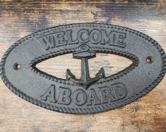 Welcome Aboard Cast Iron Vintage Rustic Wall Plaque Decor