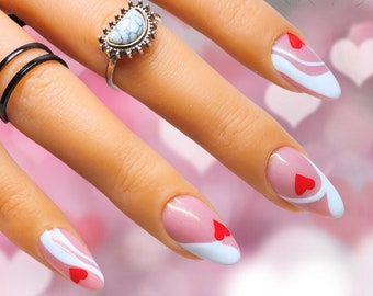 Valentines French Tip Nail Art Design/ Luxury Gel Press On Nails