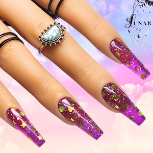 Jelly Purple ingekapseld goud Galaxy Nails Art Design/luxe gelpers op de nagels