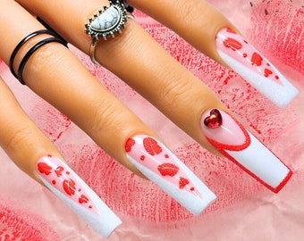 Diseño de uñas con purpurina para San Valentín/Uñas postizas de gel de lujo