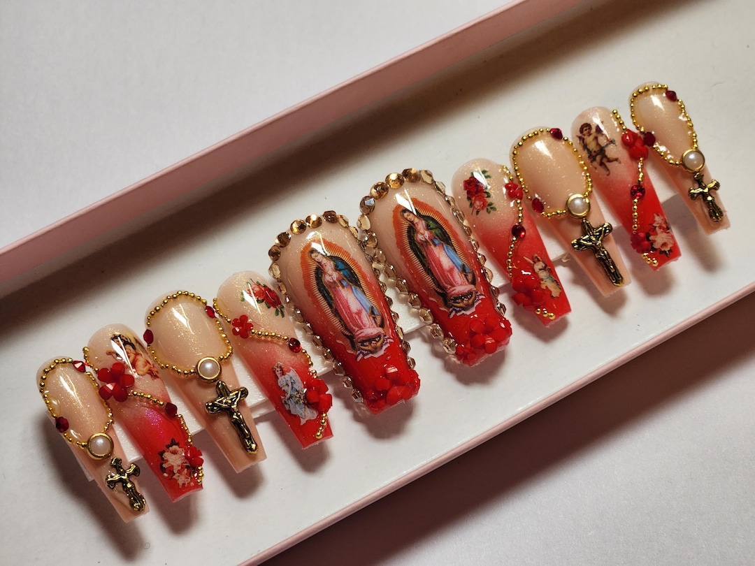 Virgin Mary Nail Design/ Luxury Gel Press on Nails - Etsy display picture 2