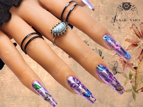 Metallic Purple Butterfly Nail Art Design Luxus Gel Press On Nails Etsy