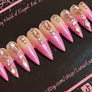 Pink Bling Ombre Nail Art Design/ Luxury Gel Press On Nails