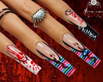 Diseño de uñas inspirado en películas de terror de Halloween/Uñas postizas de gel de lujo