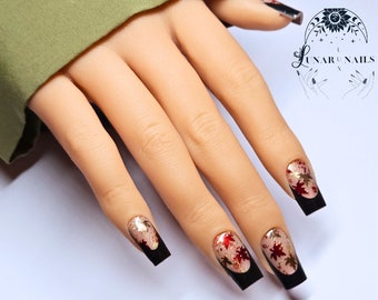 Fall Glitter French Tip Nail Art Design/ Luxury Gel Press On Nails
