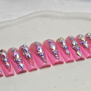 Luxury custom press on/Handmade press on nails/pink nails/bling nails/rhinestone nails/party nails/xl nails/short nails/nails with bling