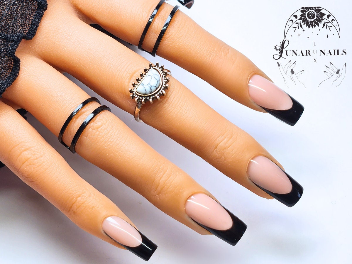 Minimalist Black French Tips That Shine