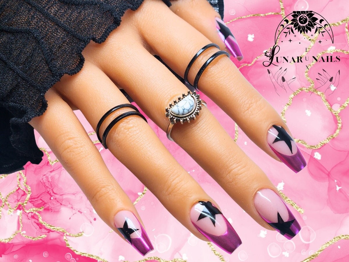 Chrome Star Nail Art Design/ Luxury Gel Press On Nails