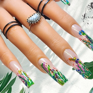 Flower Garden Spring Nail Art Design/ Luxury Gel Press On Nails