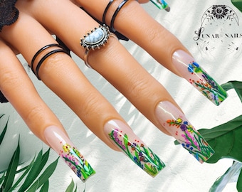 Flower Garden Spring Nail Art Design/ Luxury Gel Press On Nails