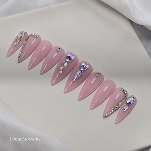 Luxury custom press on nails/nude pink nails/bling nails/ab rhinestone nails/elegant nails/fancy nails/simple nails/cute nails/
