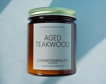 Aged Teakwood Soy Candle - 100% Soy Wax Candle - Soy Candle Candle Gift Masculine Candle Fall Wood Candle Popular Candle Soy Wax Man Candle