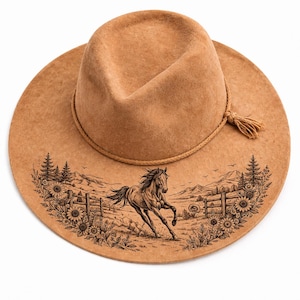 Horse Hat Burning Design SVG | Western Brim Pyrography Pattern (Digital Download)