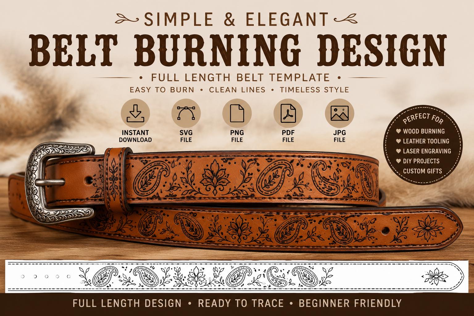 Paisley Leather Belt - Etsy