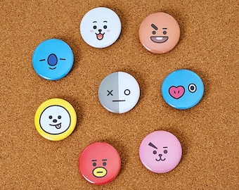 BT21 BTS Pinback Buttons | Pins | Kpop Badges | Cute Animal Magnets | Member Set | Merch for ARMY | Wearable Accessory | Gift