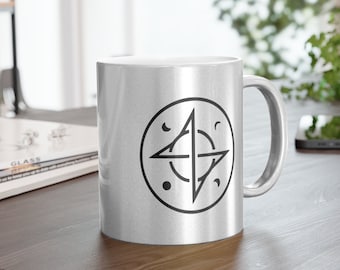 ATEEZ Hongjoong Captain Logo Metallic Silver Coffee Mug | Kpop Merch for ATINY | Gift for Her & Him | Minimalist Monochrome Cup