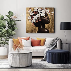 Blossoming Beauty WALL ART, Black Girl, Wall Decor Floral Art Black Art DIGITAL