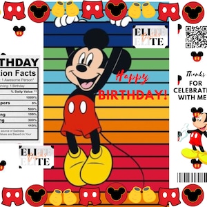 Mickey Mouse, Chip Bag Template, Canva, Mickey Mouse Birthday Party, Mickey Mouse, Kid Party, Nutritional Label, Canva, Instant Download