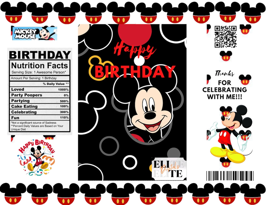 Mickey Mouse, Chip Bag Template, Canva, Mickey Mouse Birthday Party