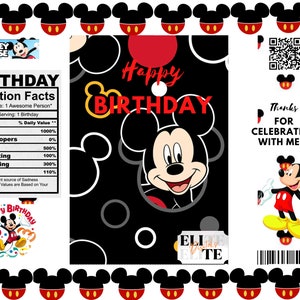 Mickey Mouse, Chip Bag Template, Canva, Mickey Mouse Birthday Party, Mickey Mouse, Kid Party, Nutritional Label, Canva, Instant Download