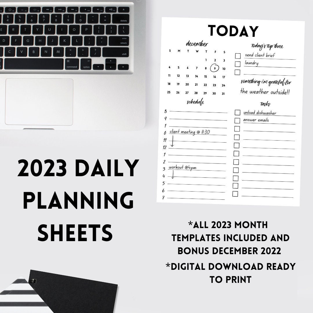 2023 DAILY PLANNING SHEETS Digital Download, Agenda Sheets, 2023 Planner Sheets, 12 Month Planning Sheets, Printable - Etsy for Free Printable Daily Planner 2023