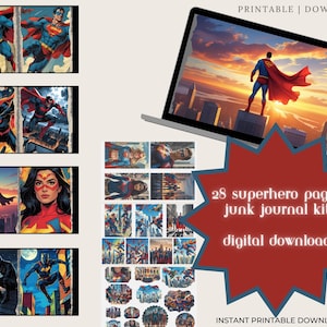 Superhero Junk Journal Kit: Printable Comic Book Scrapbook Pages (Digital Download)