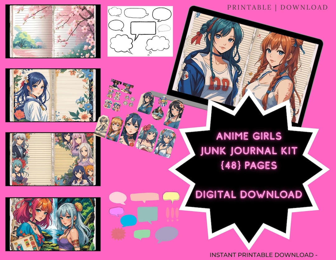 Anime Girls | Junk Journal Kit [48] Pages | Anime Journaling ...