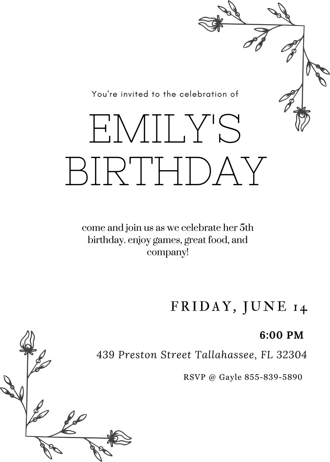 Modern Birthday Party Invitation, Sleek Party Invitation, Black and