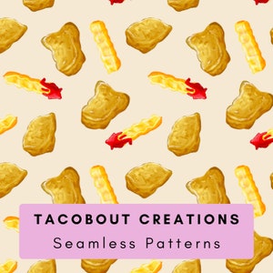 Chicken nuggets and fries, fast food, seamless pattern, 300 DPI