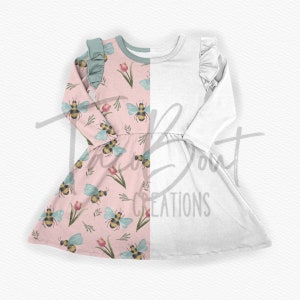 Longsleeve flutter dress mock-up template, Procreate mock-up template, realistic clothing mock-up, photoshop mock-up template