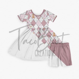 Basic Twirl dress with biker shorts mock-up template, Procreate mock-up template, Photoshop mock-up template, realistic clothing mock-up