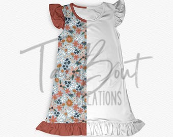 Flatterärmel Kleid Mock-Up Vorlage, Procreate Mock-Up Vorlage, Photoshop Mock-Up Vorlage, realistisches Kleidungs Mock-Up