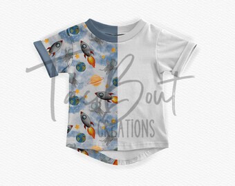 T-shirt con modello di maniche piegate, modello di abbigliamento per bambini, modello Procreate, modello Photoshop, modello di abbigliamento realistico