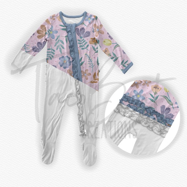 Ruffle Footie Sleeper Mockup, baby pajama mock-up, Procreate customizable mock-up, Photoshop mock-up, realistic clothing mock-up