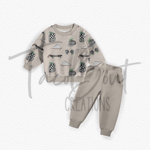 Kids crew neck and jogger set mock-up template, realistic clothing mock-up template, Procreate mock-up template, Photoshop mock-up template