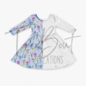 Basic long sleeve Twirl dress mock-up template, Procreate mock-up template, Photoshop mock-up template, realistic clothing mock-up