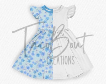 Basic Flatterärmel Twirl Kleid Mock-Up Vorlage, Procreate Mock-Up Vorlage, realistisches Kleidungs-Mock-Up, Photoshop-Mock-Up, Photopea-Mock-Up