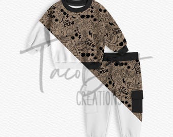 Modelo de mockup de conjunto de calça jogger cargo e gola redonda infantil realista, modelo de mockup para Procreate, modelo de mockup para Photoshop