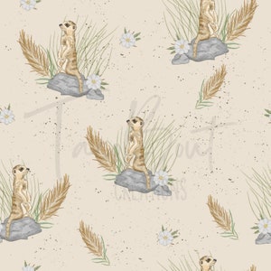 Meerkat, wild animal, safari, boho, seamless pattern, 300 DPI