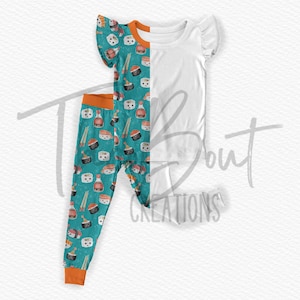 2 piece flutter sleeve Pajama mock-up, realistic Procreate mock-up, realistic Photoshop mock-up, customizable pajama mockup