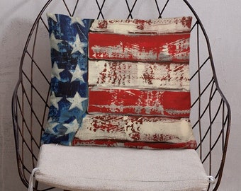 Red White Blue Destressed Flag Pillow